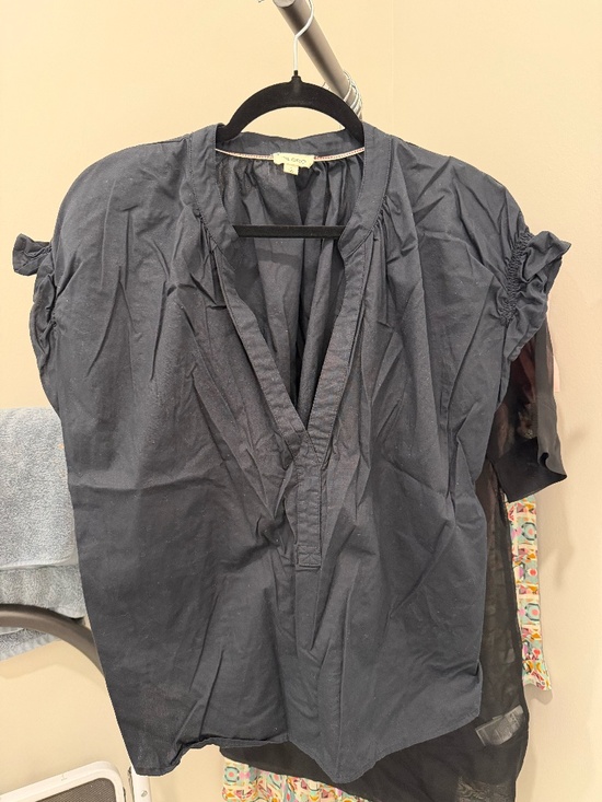 Anthropologie Tops - Pilcro Anthropologie Black 100% Cotton Popover Blouse Ruched Sleeve Large